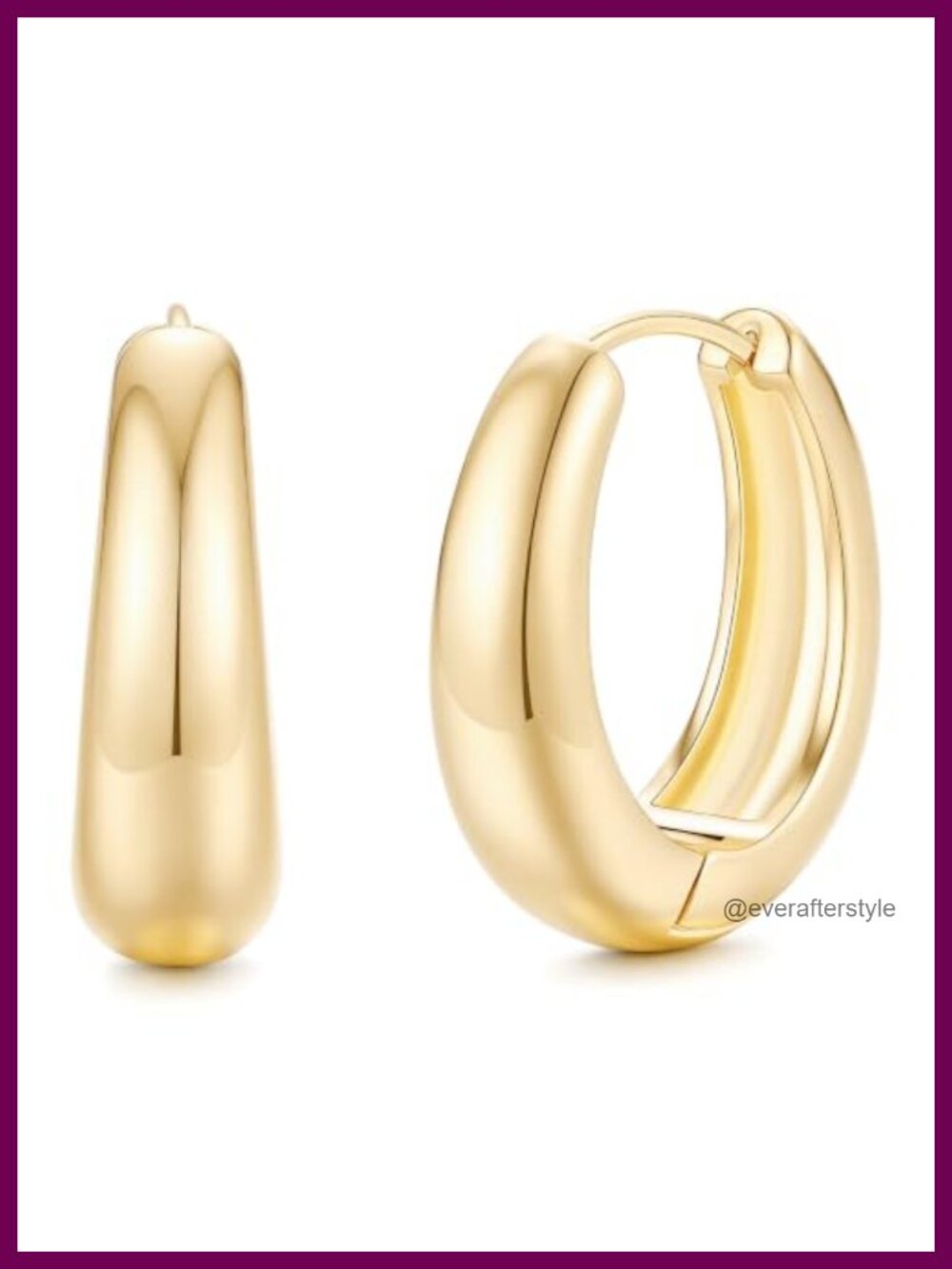 14K Gold Plated Chunky Teardrop Huggie Hoop Earrings Hypoallergenic Lightweight
